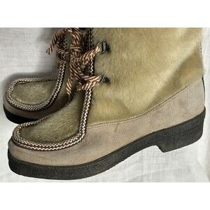 Eskimo Brown Fur & Suede Winter Boots womens 7 Italy 38 Vintage T2094